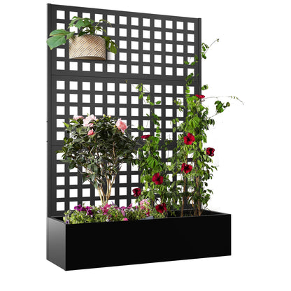 Elevens Metal Planter with Trellis, Trellis with Planter Box & Privacy Screen, Outdoor Raised Garden Bed for Climbing Plants, Trellis Planter Box with Drainage Hole (71"x47"x16")