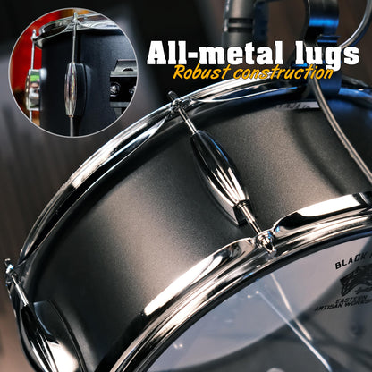 Beatello Black Jaguar 318 Series 3-Piece Drum Set, All-Metal Carbon Steel, 18" Bass Drum, 14" Tom, 12" Floor Tom/Snare, Pro Jazz, Studio & Live Kit