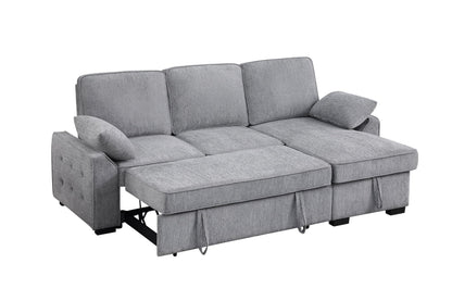 ERYE L-Shaped Pull Out Sleeper Couch Bed, Modern Chenille Upholstered Button Tufted Corner Couch Reversible Sectional Sleeper Sofa Bed W/Storage Chaise, Cup Holders