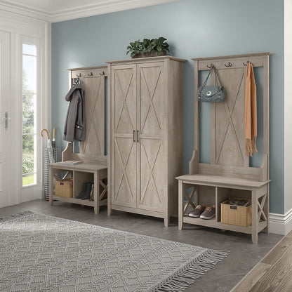 Bush Home Key West Tall Storage Cabinet with Doors in Washed Gray