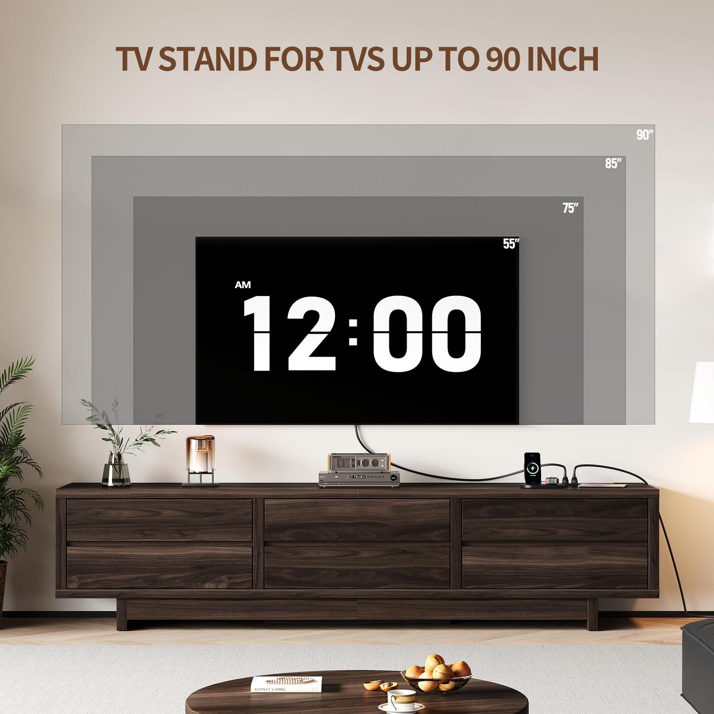Homiflex 78" TV Stand for TVs Up to 90", Entertainment Center with Storage, Modern TV Stand with Drawers & Power Outlets, Wooden Media Console Table for Living Room Bedroom, Walnut