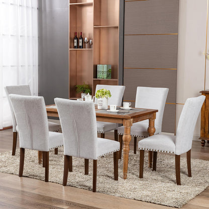 COLAMY Upholstered Parsons Dining Chairs Set of 6, Fabric Dining Room Kitchen Side Chair with Nailhead Trim and Wood Legs - Light Grey