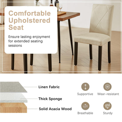 VECELO Upholstered Dining Chairs Set of 6, Modern Fabric and Solid Wood Legs & High Back for Kitchen/Living Room- Beige