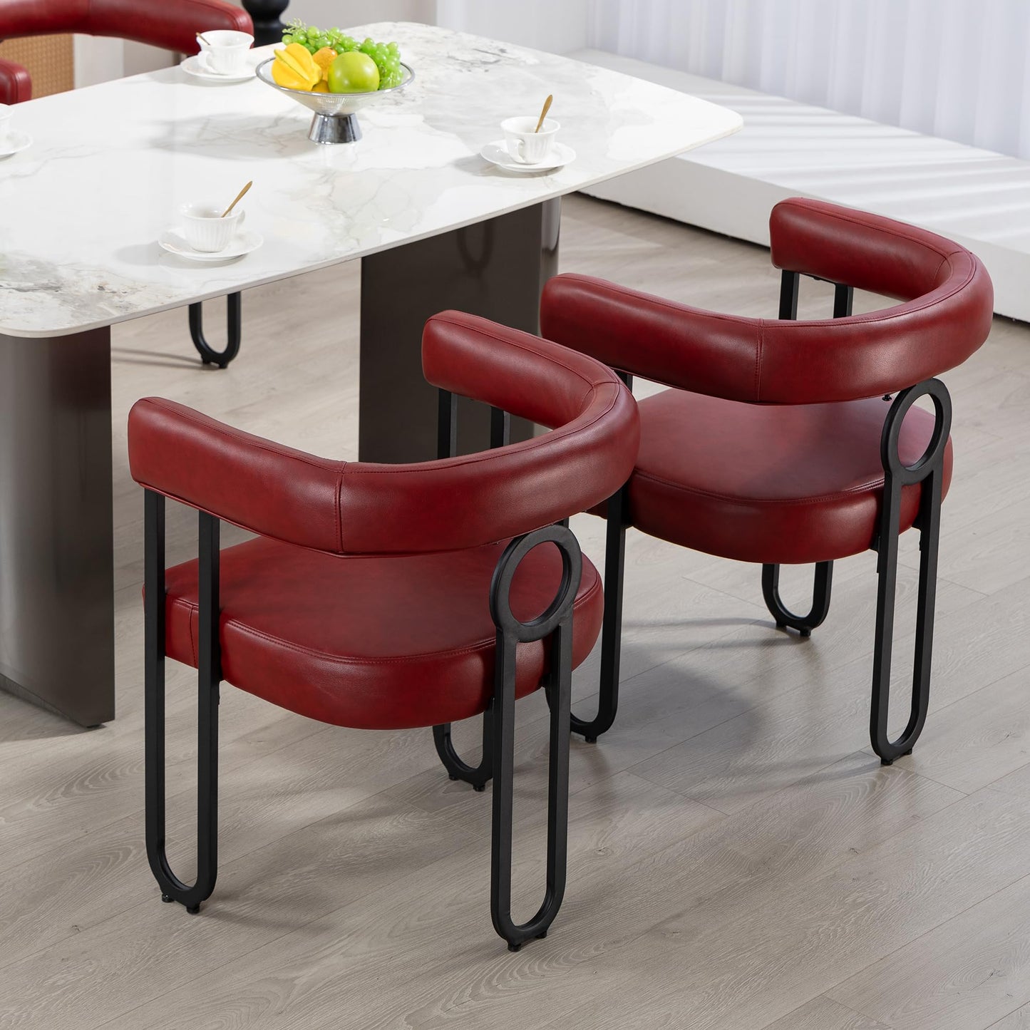 House Hold Contemporary Designed PU Fabric Upholstered Accent,Dining Chair,Barrel Side Chairs Kitchen Armchair for Living Room Set of 2 (Wine red PU)