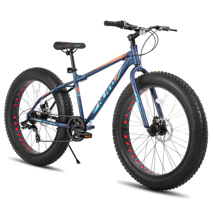 HH HILAND 26 Inch Kids' Bicycles Fat Tire Mountain Bike for Boys and Girls, 7-Speed, Dual-Disc Brake, Kids Beach and Snow Bicycle Blue