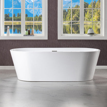 WOODBRIDGE 71" Acrylic Freestanding Bathtub Contemporary Soaking White Tub with Oil-Rubbed Bronze Overflow and Drain,White,B1701 ORB
