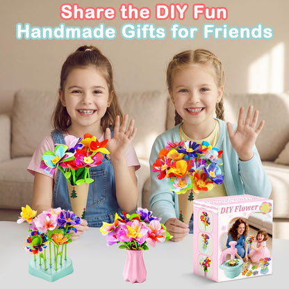 Loshuer Fabric Flower Bouquets Toys, Flower Making Kit for Kids Ages 3+, DIY Arts and Crafts Activity for Preschool Toddlers, Screen-Free Craft Gifts for Girls, Home Classroom Craft Play