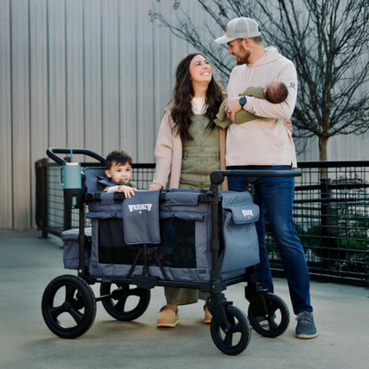 Keenz MOOV 4-Passenger All-Terrain Stroller Wagon with Reclining Seats, Built-in Cooler, Push/Pull Handle, Rubber Wheels, and Activity Tray – Foldable Wagon for Four Kids, Blue