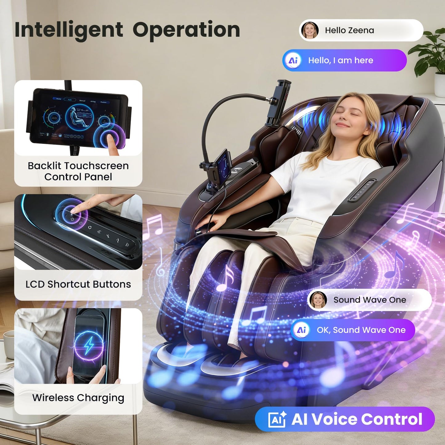 KTENTITO 4D Music Rhythm Massage Chair Full Body, 2026 Unique Sonic Resonance Zero Gravity SL-Track Shiatsu Recliner with Knee Heating Blanket AI Voice Bluetooth Foot Roller Body Scan Airbags G9 Black