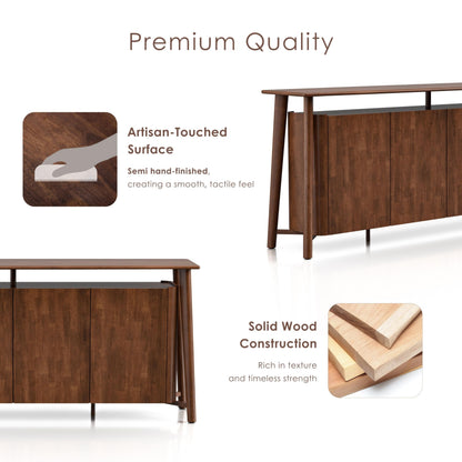 Furniture of America Nazaen IV Mid-Century Modern Solid Wood 82.5-inch Sideboard Buffet Cabinet with Hidden Drawers, Credenzas for Living Room, Dining Room, Office, Rich Walnut
