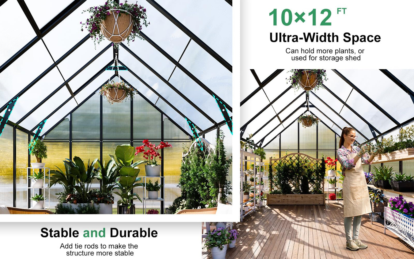 CDCASA 12.4x10.2x10 FT Greenhouse for Outdoors,Easy Assembly Large Polycarbonate Greenhouse Aluminum Heavy Duty Greenhouses w/2 Vents, Swing Door, Walk-in Green House for Patio, Backyard, Garden