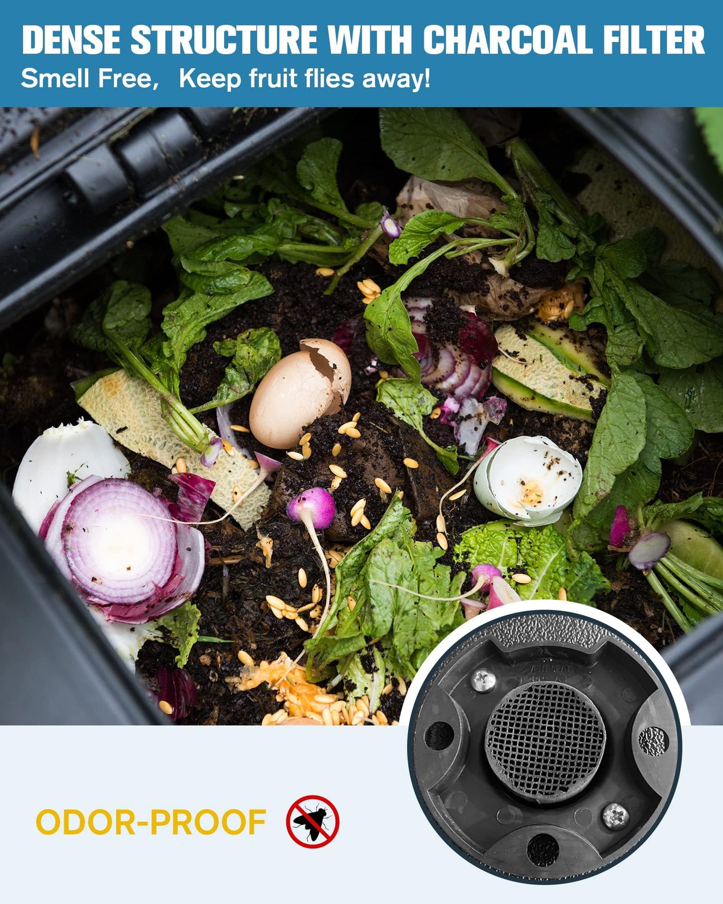 EJWOX Insulated Compost Bin with Ventilation System - Quickly Composting All Year Round, A Reservoir at The Bottom Design to Collect The Leachate (30 Gal, Black)