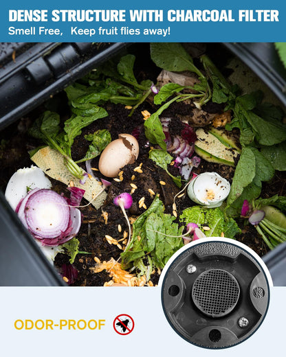 EJWOX Insulated Compost Bin with Ventilation System - Quickly Composting All Year Round, A Reservoir at The Bottom Design to Collect The Leachate (30 Gal, Black)