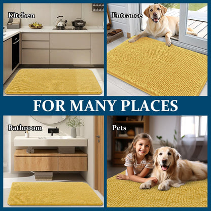 OLANLY Dog Door Mat - Absorbent Non-Slip Washable Doormat for Muddy Paws | Quick Dry Chenille, 24x16, Yellow