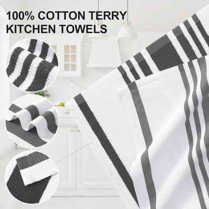 Homaxy Premium Kitchen Towels - Highly Absorbent Cotton Dish Towels | 6 Pack, 18”x28”, Black Stripe & Terry