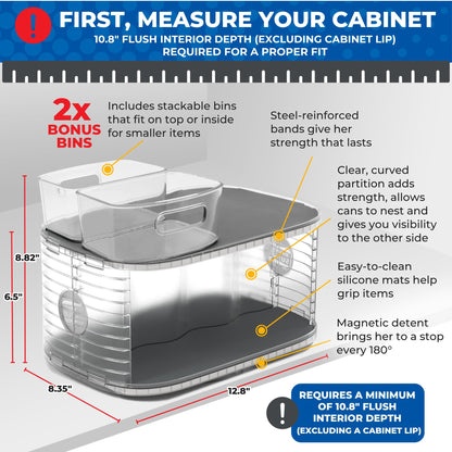 Mighty Susan 2-Tier Lazy Susan Pantry Organizer – Steel Reinforced Turntable for Kitchen Cabinets & Pantry Storage – Heavy-Duty Can Organizer Holds Up to 30 lbs – Rotates 360° – Includes 2 Bonus Bins