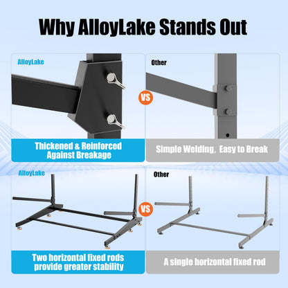AlloyLake 4-Tier Freestanding Kayak Rack, Pro-Grade Heavy Duty Outdoor Storage for 4 Boats, 440 lbs Max Capacity, Rust-Proof 304 Stainless Steel Hardware (Black)