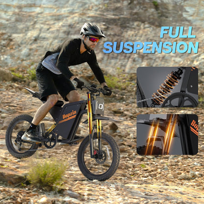 Bopzin Electric Dirt Bike for Adults, 2500W Motor 35MPH, 52V 25Ah Battery 80+ Miles Range, 20"x3" Fat Tires, App Control & Keyless Unlock, Full Suspension, Hydraulic Brakes, UL2849 Certified