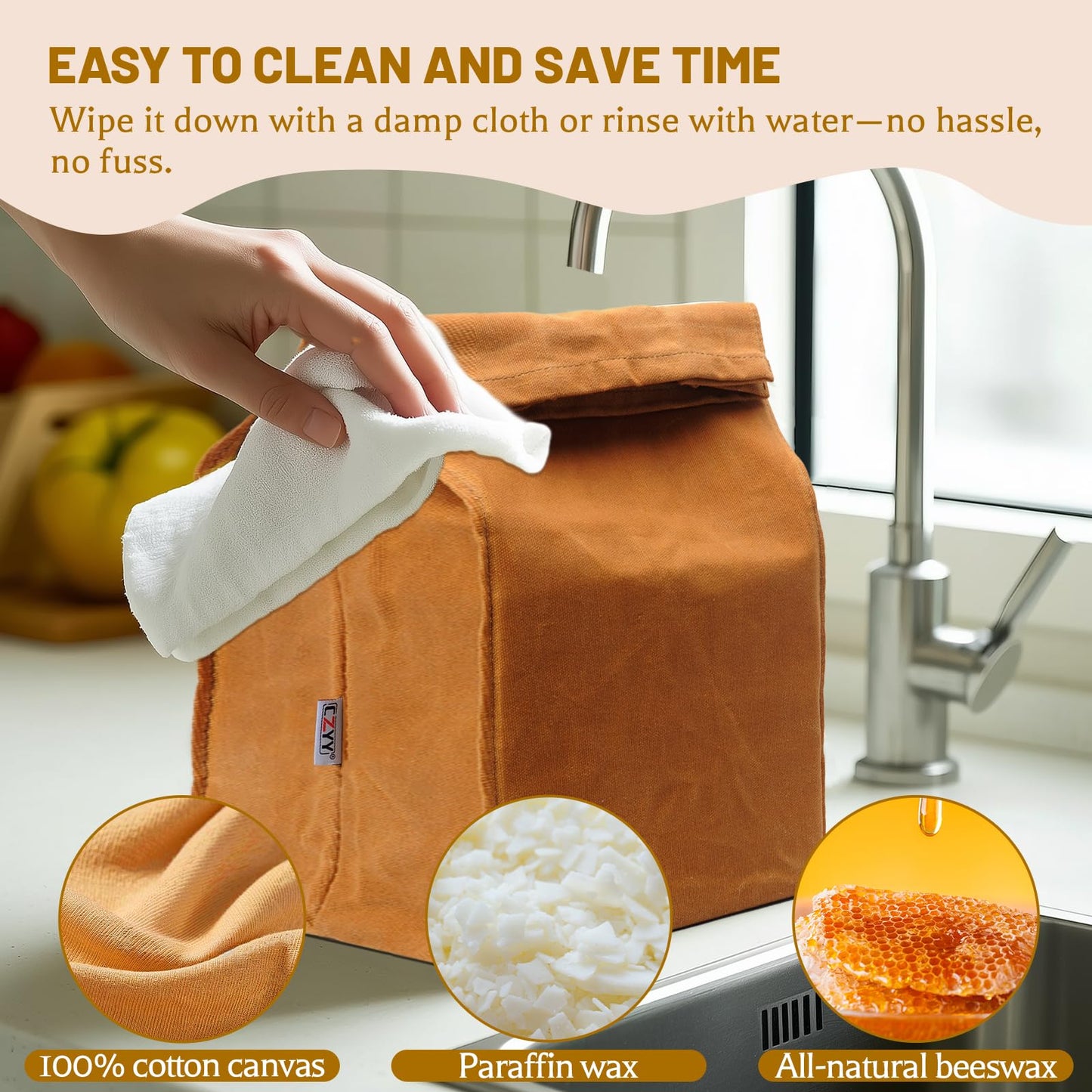 Waxed Canvas Lunch Bags Brown Paper Bag Styled - Classic Updated - Reusable and Washable, Worthbuy Lunch Box for Men & Women