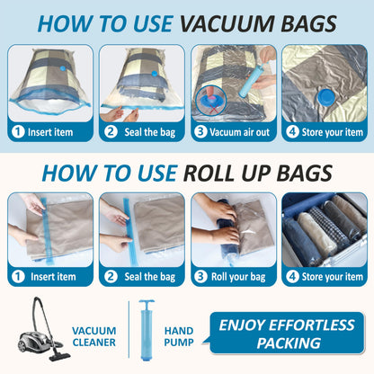 Cozy Essential Vacuum Storage Bags, 80% Compression Vacuum Seal Space Saver Plastic Packaging Bags for Clothes, Blankets, Pillow, Bedding, Comforters, Sealer Clothing Storage,20 Combo