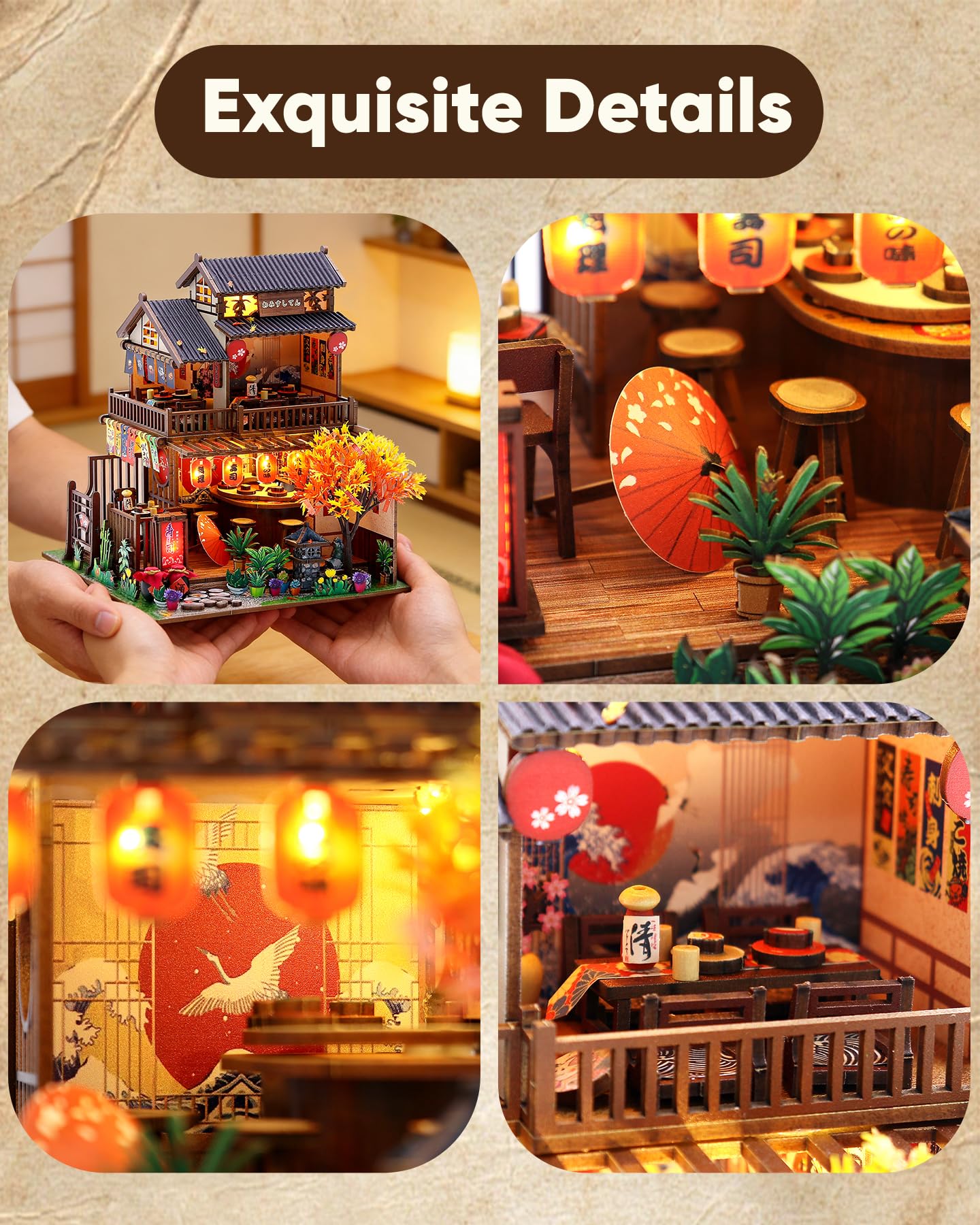 DIY Miniature House Kit, DIY Dollhouse Kit for Adults to Build, Mini Magic House Miniature kit, Model Building Book Nook Diorama Kit, Ideal Gifts for Birthday Christmas(Japanese Sushi House)