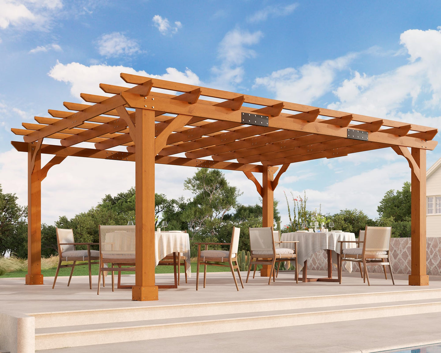 Jocisland 12x14 FT Premium Cedar Wood Pergola with Trellis Roof & Weather-Resistant Support, Outdoor Pergola Kit with Stakes, Garden Gazebo for Patio, Backyard & Events, Reddish-Brown