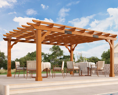 Jocisland 12x14 FT Premium Cedar Wood Pergola with Trellis Roof & Weather-Resistant Support, Outdoor Pergola Kit with Stakes, Garden Gazebo for Patio, Backyard & Events, Reddish-Brown