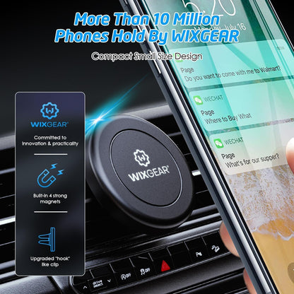 WixGear Universal Air Vent Magnetic Phone Car Mount Holder with Fast Swift-Snap Technology for Smartphones and Mini Tablets, Black 1 Pack