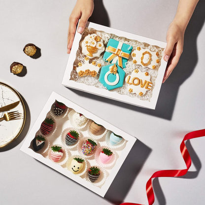 SLShePack 24PCS 10x7x2.5 inches Cookies Bakery Boxes with Window - Cakesicle, Chocolate Bomb, Macaron, Chocolate Covered Strawberries, Pretzel Rods Boxes