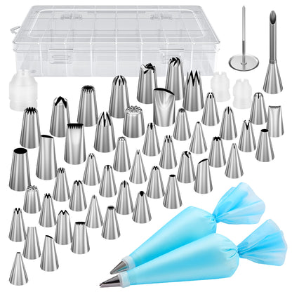 Kootek 54 in 1 Piping Bags and Tips Set with 13 Large Size Piping Tips, 35 Standard Size Icing Tips, 2 Reusable Pastry Bags 12 Inch, Cake Decorating Kit Supplies, Frosting Piping Kit for Cake, Cupcake