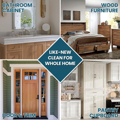 cocomfix Kitchen Cabinet Cleaner, Tough & Gentle Degreaser for Wood, Painted Kitchen Cabinet & Furniture, Grime & Grease Remover – No Residue, No Streaks, with Soft Scrub Brush – 32oz
