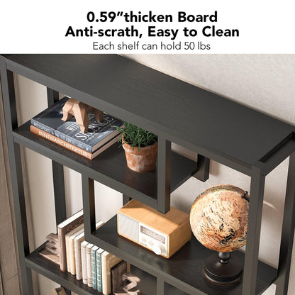 Tribesigns Way to Origin 6-Shelf Modern Bookshelf Set of 2, Industrial Etagere Bookcase, 69-Inch Tall Storage Display Staggered Shelves with Sturdy Metal Frame, Black