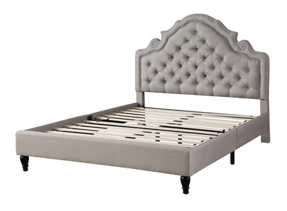 HomeLife Premiere Classics 51" Tall Platform Bed with Cloth Headboard and Slats - King (Light Grey Linen)