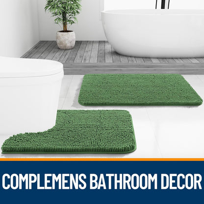 OLANLY Bathroom Runner Rugs - Soft Absorbent Chenille with Rubber Backing | 59x24 Inches, Olive Green