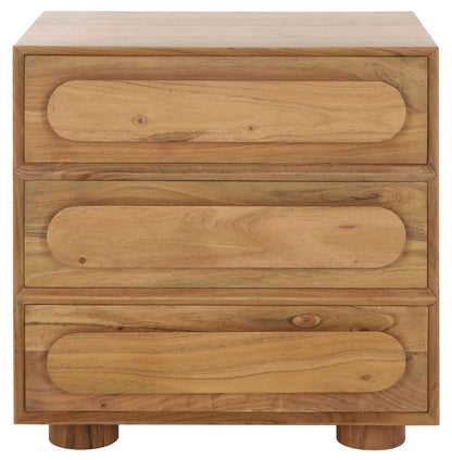 SAFAVIEH Couture Collection Lesliette Natural Brown 3-Drawer Solid Wood Nightstand (Fully Assembled)