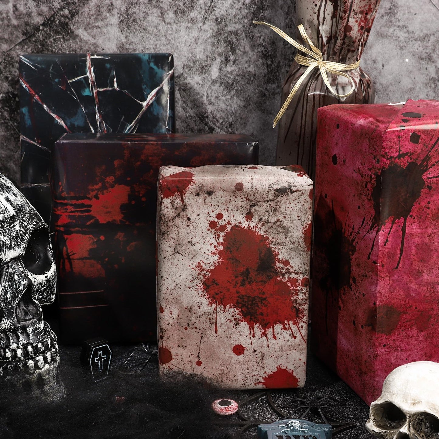 Whaline 12 Sheets Halloween Bloody Wrapping Paper - Not Roll - Scary Blood Splash Gift Wrap Paper Folded Flat for DIY Crafts Holiday Horror Spooky Eve Night Party, 19.7 x 27.6 Inch