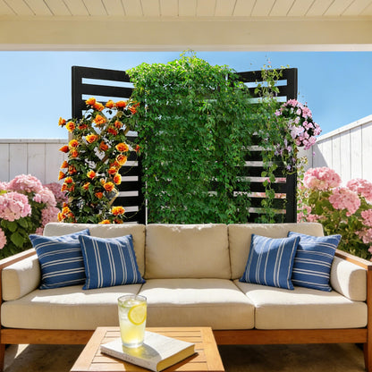 3-in-1 Privacy Fence Screen with Planter Boxes, 51x70x31 Inch Outdoor Metal Room Divider & Garden Partition, Freestanding Backyard/Patio/Deck Privacy Screen with 4 Self-Watering Raised Garden Beds, Bl