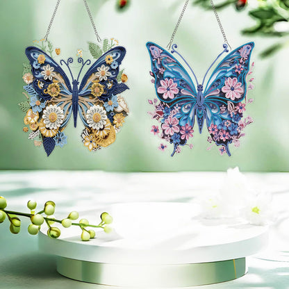 Muzagroo Art 5D Diamond Art Kits for Adults, Butterflies Diamond Hanging Ornament Kits for Windows, DIY Special Shaped Diamond Dot Kits, Crystal Window Hanging Pendant Ornament 2PCS(Butterflies)