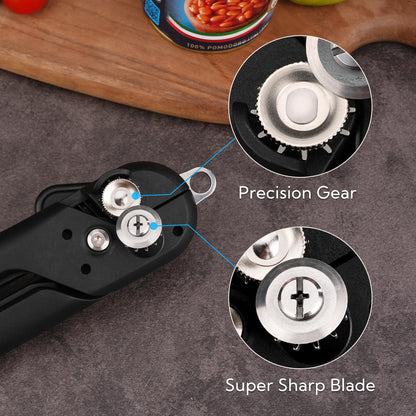 KITCHENDAO Replaceable Can Opener with 2 Extra Blades, Super Sharp Manual Can Opener with Magnet, Smooth Edge Cut Handheld Tin Opener, Large Turning Knob for Seniors & Arthritis, Black