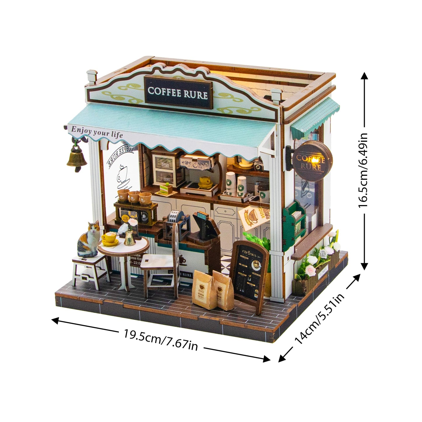 Cyraft Miniature Coffee Shop Kits DIY for Adults and Teens, Miniature House Book Nook with Lights, Craft Kit for Family and Friends
