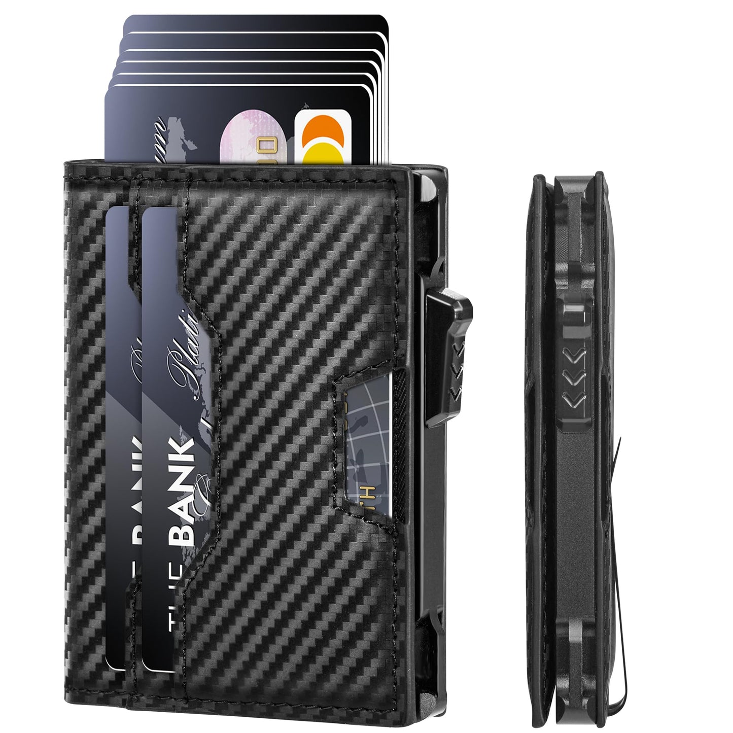 Vandz Wallet for Men, Minimalist Slim Wallet, Smart Pop Up Case RFID Blocking Bifold Wallet Credit Card Holder with Money Clip (Carbon Fiber Black)