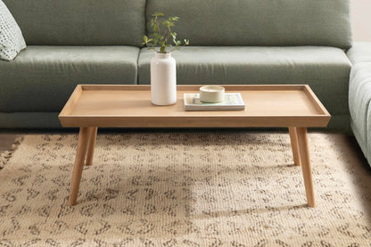 Kate and Laurel Eastmont Rectangle Wood Coffee Table; 46 x 22 x 17; Light Natural; Large Mid-Century Wooden Living Room Table with Stylish Tapered Legs and Adjustable Feet