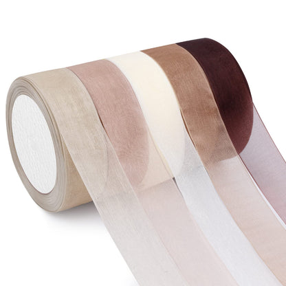 Organza Ribbon Sheer Ribbon, 1" x 125 Yd 5 Rolls Earth Tones for Gift Wrapping, Bouquet, Wedding, Party Decoration, Earth Tones