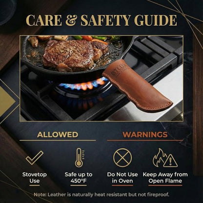 Full Grain Leather Handle Cover Set by Proudly Made in Georgia - Heat Resistant Cast Iron Sleeves for Skillets & Pots
