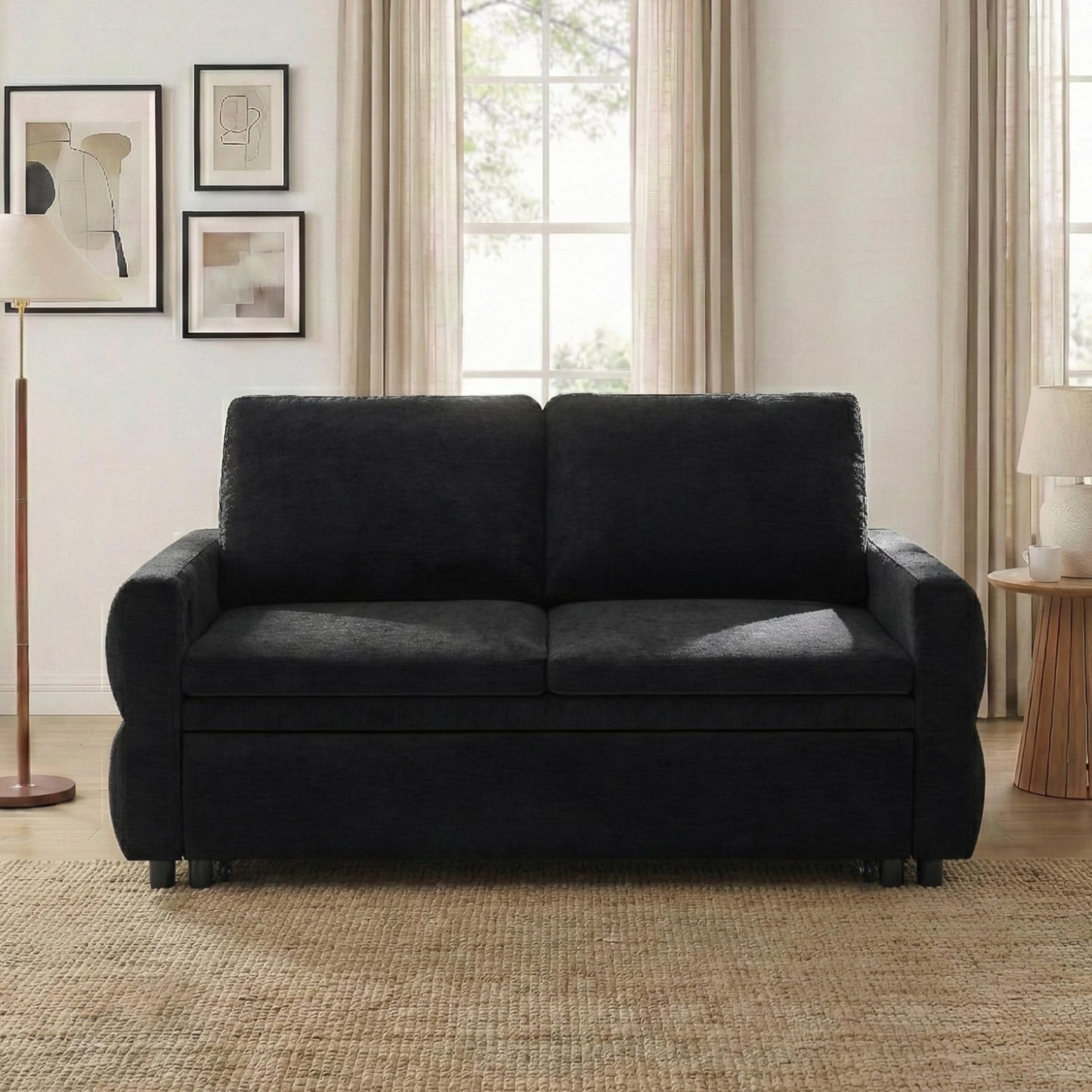 Eafurn 3 in 1 Convertible Sofa Bed Pull Out Sleeper Couch Bed - Modern Futon Loveseat Sleeper Sofa with Adjustable Reclining Backrest & USB Ports for Living Room, Chenille Fabric