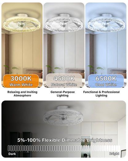 Aphyni Ceiling Fans with Lights and Remote Low Profile Flush Mount LED Ceiling Fan with Lights 3000K-6500K Dimmable Foldable Fandelier Light 6 Wind Speeds Night Light for Bedroom Living Room White