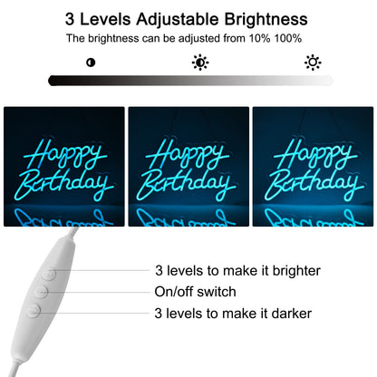 Happy Birthday Neon Sign for Wall Decor, with Dimmable Switch, Reusable Neon Light Sign for All Party Decoration(17X12inches,White)