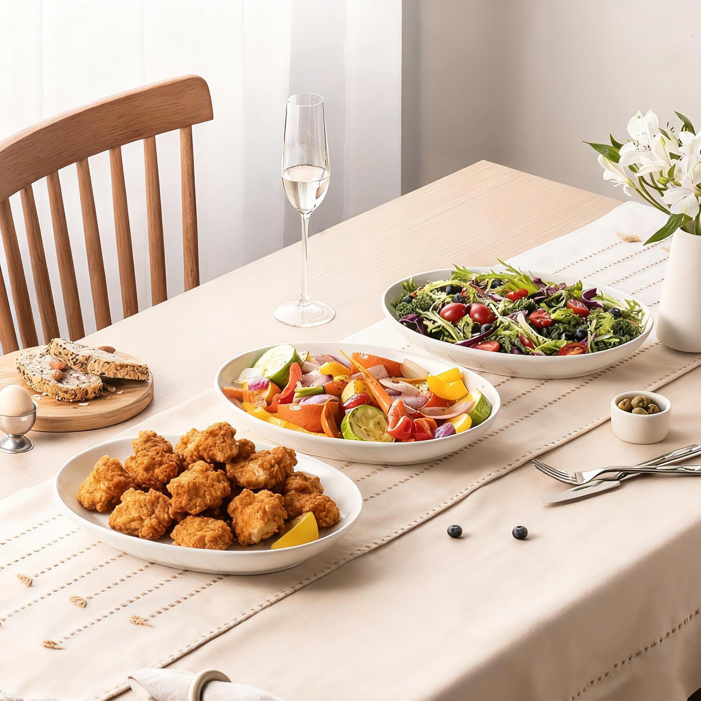 Gacoree 12 Inch Oval Serving Platters Set of 3, White Ceramic Serving Platters for Serving Food, Deep Porcelain Oval Platter for Appetizers, Salad, Pasta, Vegetables, Microwave Dishwasher Oven Safe