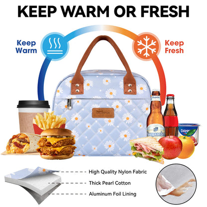 HOMESPON Insulated Lunch Bag for Women Men Adults Lunch Tote with Front Pocket Lunch Box Container Cooler Bag for Work Picnic (Blue Daisy)