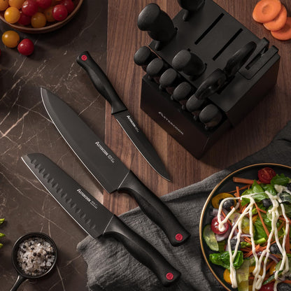 Knife Set, Astercook 15 Pieces Knife Sets for Kitchen with Block, Dishwasher Safe Kitchen Knife Set with Built in Sharpener Block, German Stainless Steel Knife Block Set, Mothers Day Gifts for Women